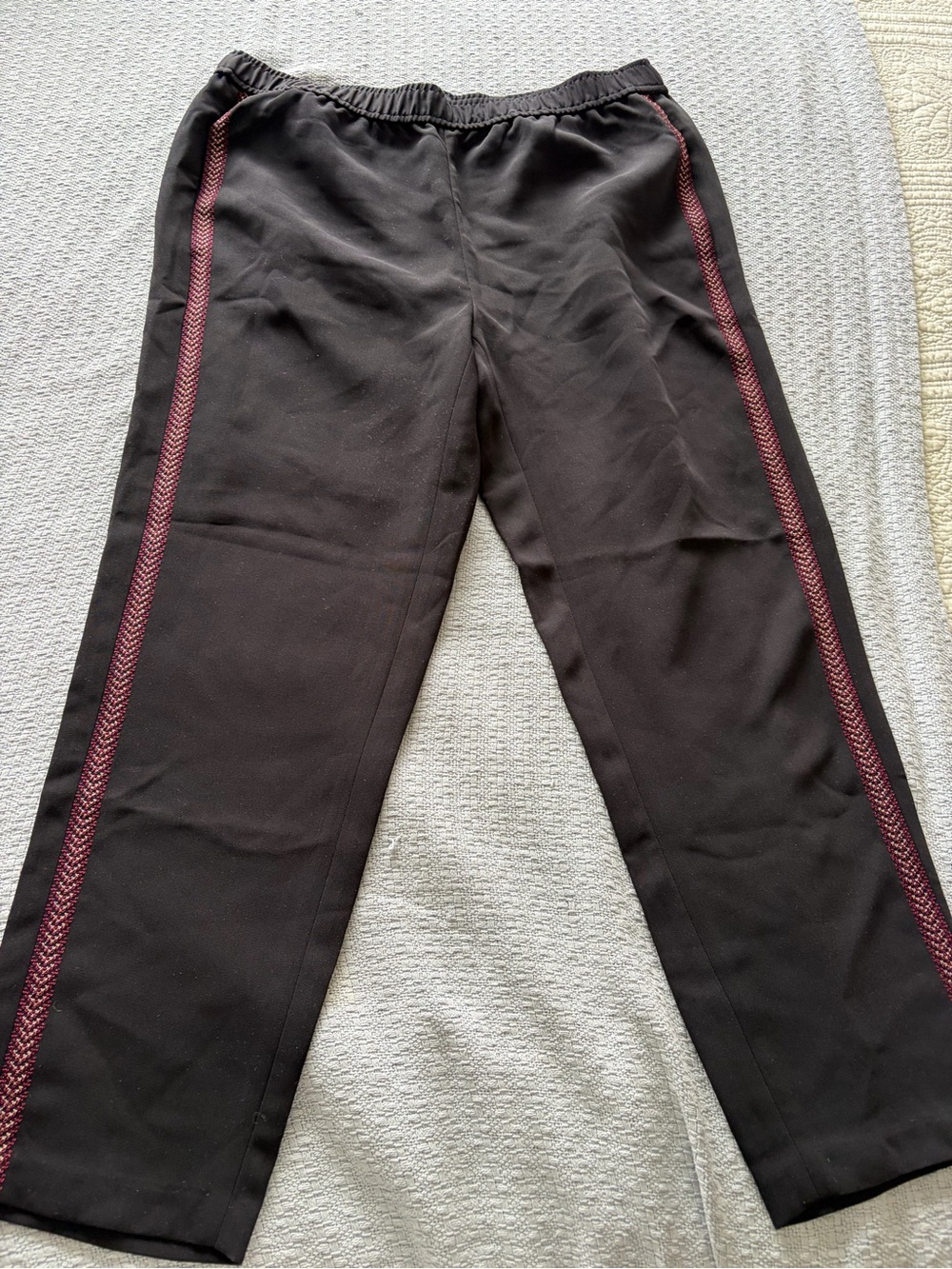 Madewell Black Pants with Burgundy Side Trim